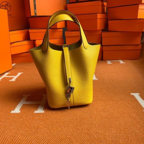 Hermès Picotin Zár Táskák Eredeti Togo Bőr PL3388 Citrom