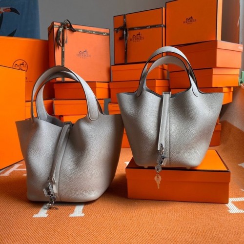 Hermès Picotin Zár Táskák Eredeti Togo Bőr PL3388 világosszürke