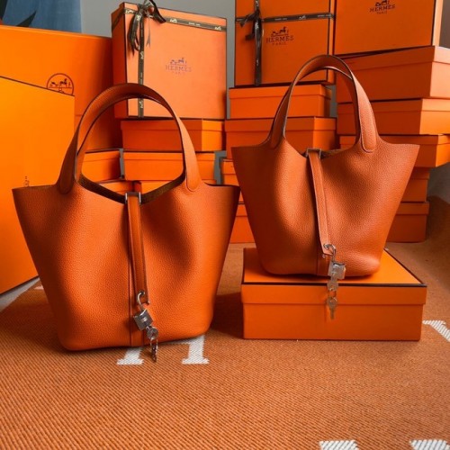 Hermès Picotin Zár Táskák Eredeti Togo Bőr PL3388 Narancssárga