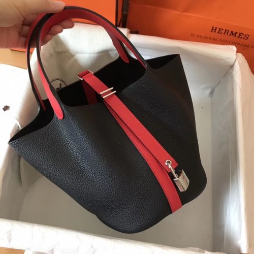Hermès Picotin Lock PM Táska Eredeti Bőr H8688 Fekete&Piros