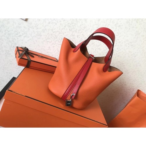 Hermès Picotin Lock PM Táskák Eredeti Bőr H8688 Narancssárga&Piros