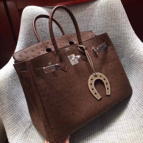 Hermès Valódi Struccbőr Birkin Táska BK35 Csokoládé