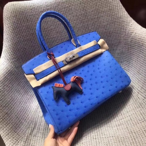 Hermès Valódi Struccbőr Birkin Táska BK35 Kék