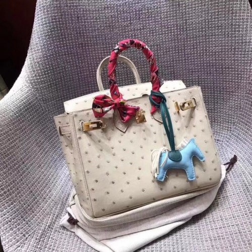 Hermès Valódi Struccbőr Birkin Táska BK35 Krémfehér