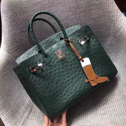 Hermès Valódi Struccbőr Birkin Táska BK35 Zöld