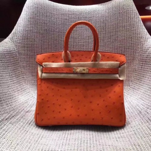 Hermès Valódi Struccbőr Birkin Táska BK35 Narancssárga