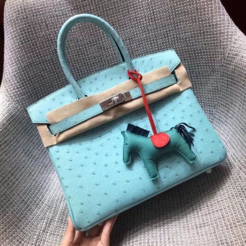 Hermès Valódi Struccbőr Birkin Táska BK35 Égszínkék