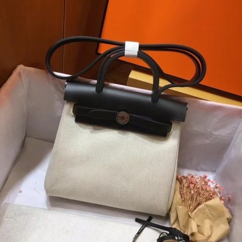 Hermès mini Herbbag Eredeti Vászon Bőr Borjúbőr 45987 Törtfehér és Fekete