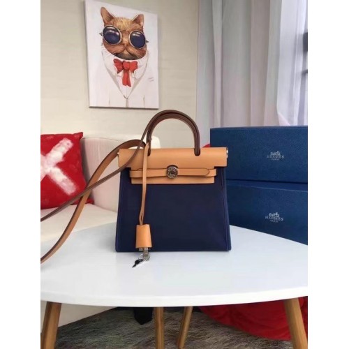 Hermès mini Herbtáska Eredeti Vászon Bőr Borjúbőr 45987 Királykék&barna