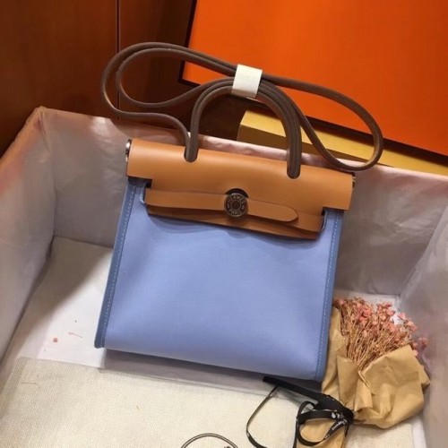 Hermès mini Herbbag Eredeti Vászon Bőr Borjúbőr 45987 Kék & Barna