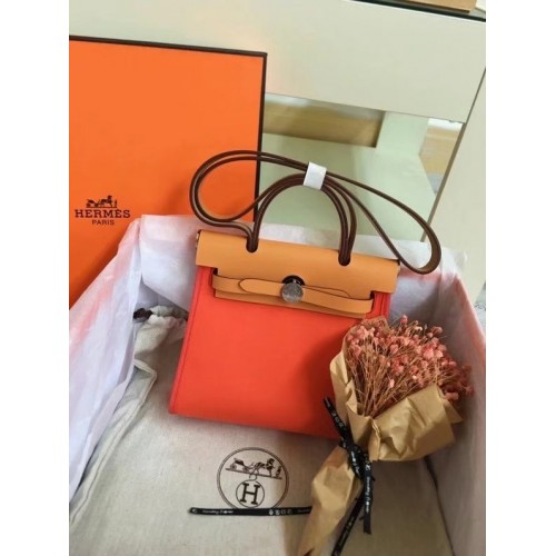 Hermès mini Herbbag Eredeti Vászon Bőr Borjúbőr 45987 Narancssárga&Barna