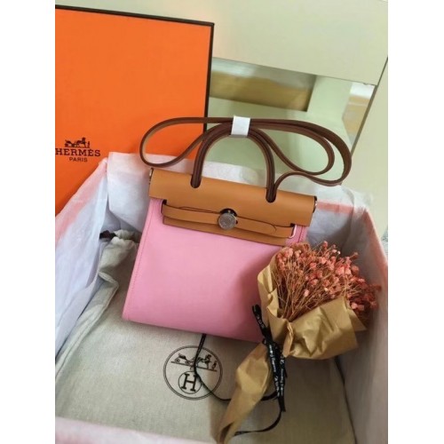 Hermès mini Herbbag Eredeti Vászon Bőr Borjúbőr 45987 Rózsaszín&Barna