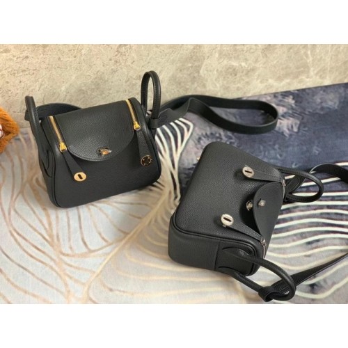 Hermès mini Lindy Eredeti Togo Bőr Táska OLD19 fekete