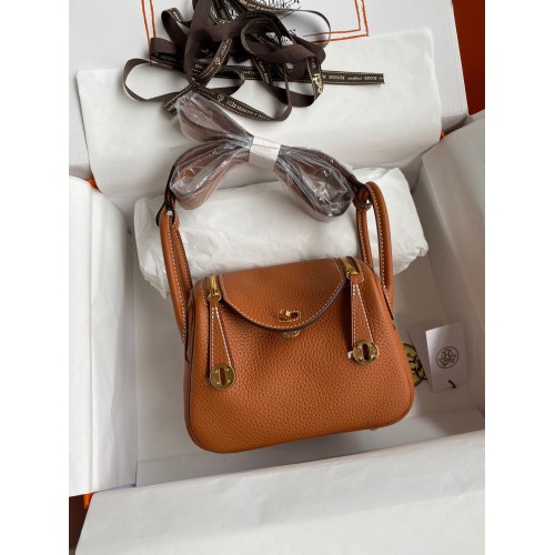 Hermès mini Lindy Eredeti Togo Bőr Táska OLD19 barna