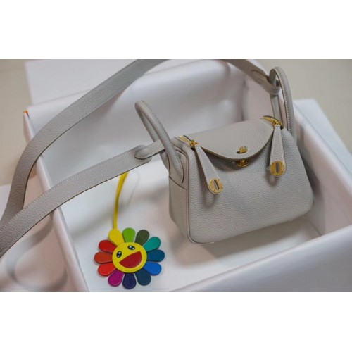 Hermès mini Lindy Togo bőrtáska LD19 szürke és aranyszínű fémből