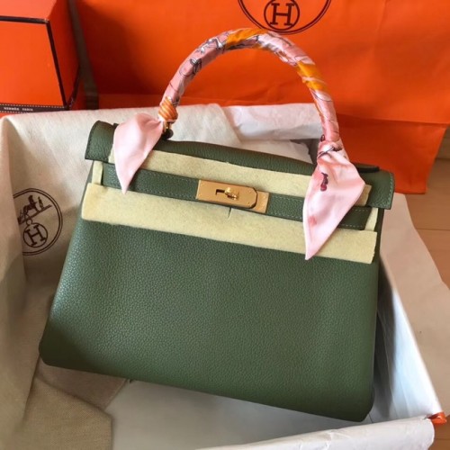 Hermès eredeti Togo bőr Kelly táska KL320 Feketészöld