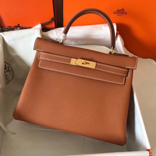 Hermès eredeti Togo bőr Kelly táska KL320 barna