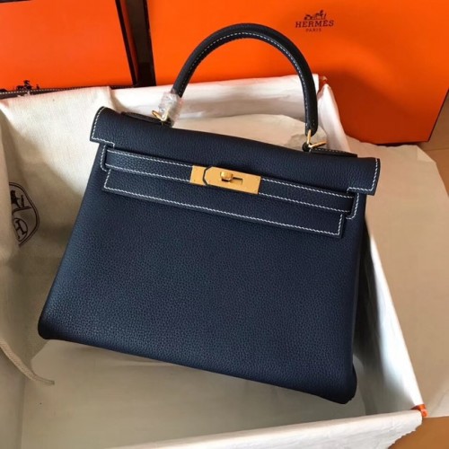 Hermès eredeti Togo bőr Kelly táska KL320 sötétkék