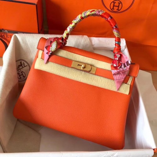 Hermès eredeti Togo bőr Kelly táska KL320 narancssárga