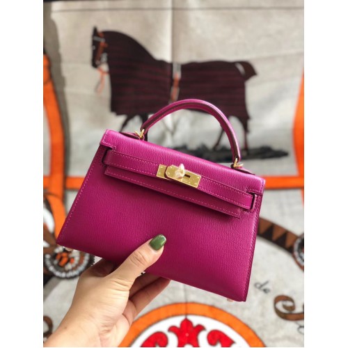 Hermès eredeti mini Kelly Chevre Mysore K19CM rózsaarany fém táska