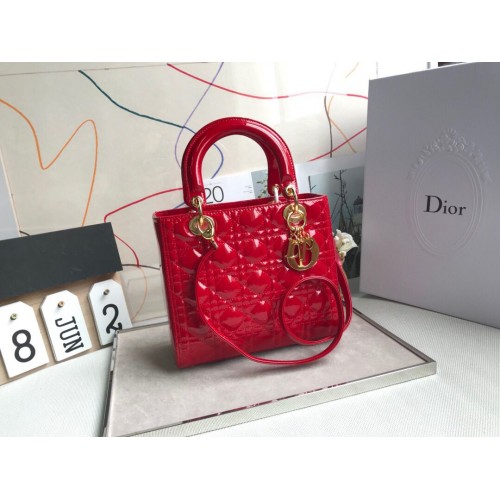 LADY DIOR MY ABCDIOR Lakkbőr Táska Piros M05389 Arany
