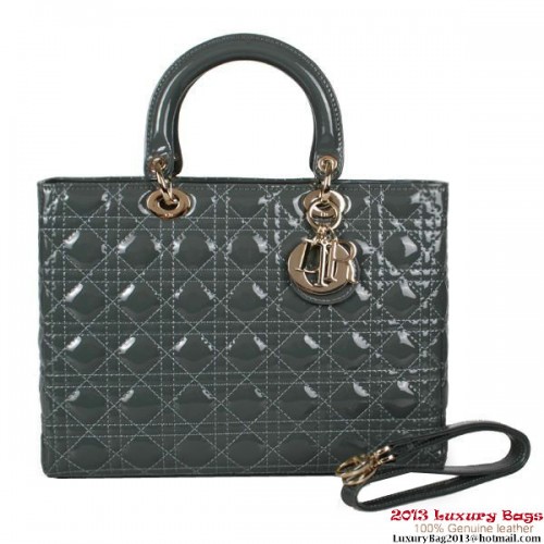 Lady Dior Táska Közepes Táska Lakkbőr D9603 Sötétszürke