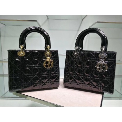 Lady Dior Táska Lakkbőr Cannage Borjúbőr Eredeti Bőr CAL44550 Fekete