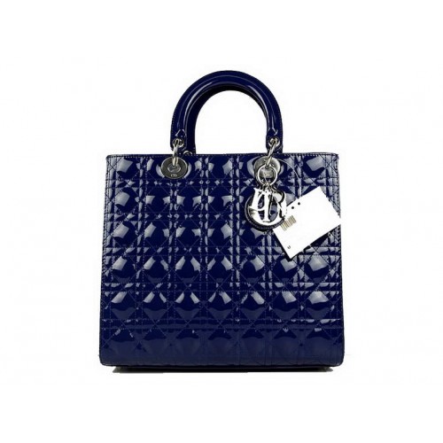 Christian Dior Lakktáska Nagy Lady Dior Táska CAL44561 Kék Ezüst