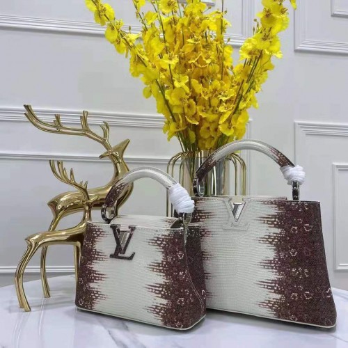 Louis Vuitton CAPUCINES PM Eredeti Gyík Bőr Táska M52386 Fehér