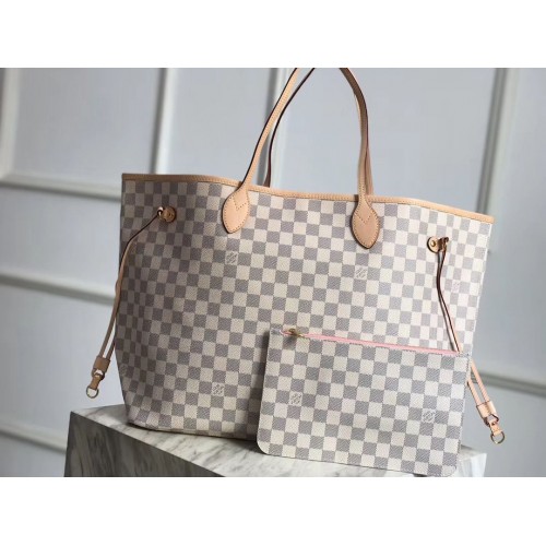 Louis Vuitton Damier Azur Eredeti Bőr Táska NEVERFULL GM N41604 Rózsaszín