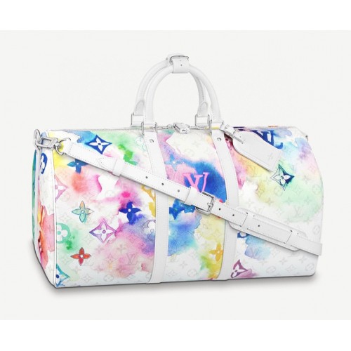 Louis Vuitton KEEPALL 50 BANDOULIERE TÁSKA M45758 Tinta és Mosás Fehér