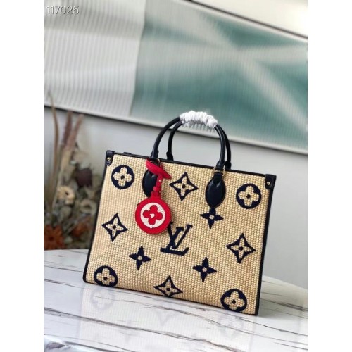 Louis Vuitton Onthego Monogram Raffia Óriás Szövésű Hímzett Közepes Táska M57723 Kék