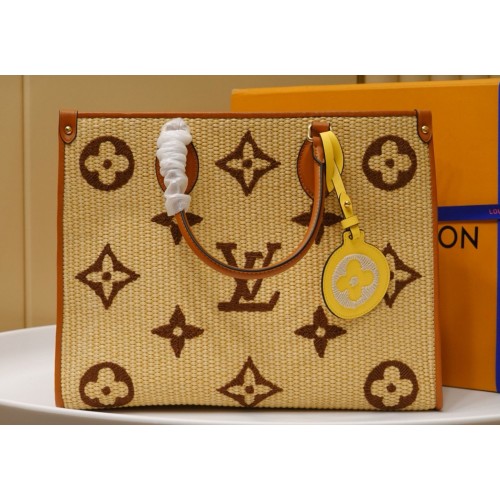 Louis Vuitton Onthego Monogram Raffia Óriás Szövésű Hímzett Közepes Táska M57723 Barna