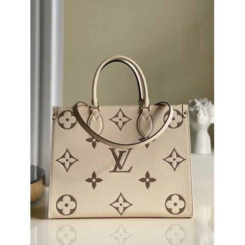 Louis Vuitton Eredeti Onthego Közepes Táska Krémszínű M45495 Barna Logóval