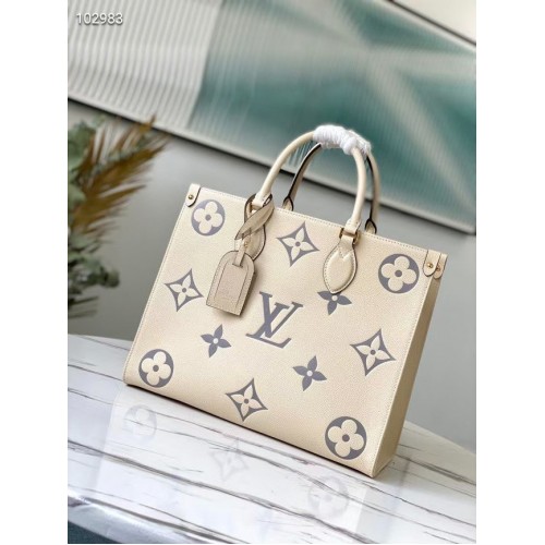 Louis Vuitton Eredeti Onthego Közepes Táska Krémszínű M45495 Szürke Logóval