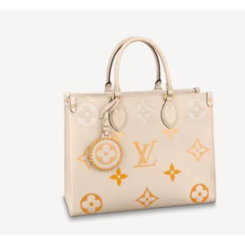 Louis Vuitton Eredeti Onthego Közepes Válltáska Krémszínű M45717 Narancssárga Logóval