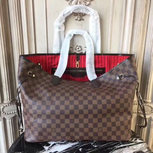 Louis Vuitton eredeti Damier Ebene Canvas Neverfull GM N51106 Red