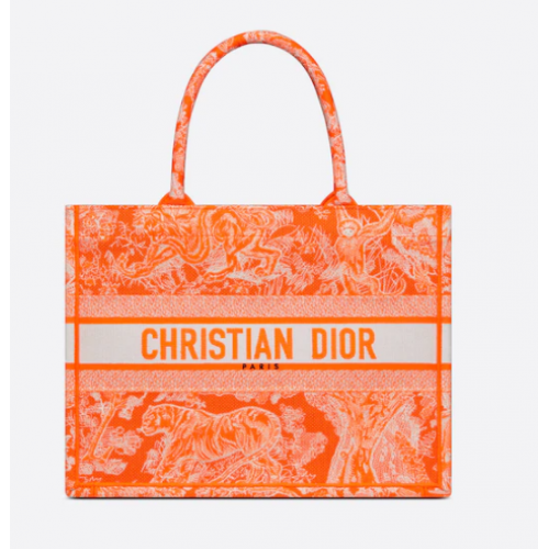 MEDIUM DIOR BOOK TOTE Fluoreszkáló narancssárga Toile de Jouy hátoldali hímzés M1296ZROC