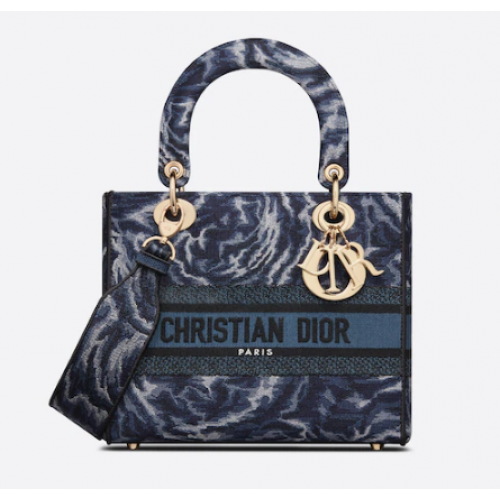 KÖZEPES MÉRETŰ NŐI D-LITE TÁSKA Kék Dior Rózsa Hímzés M0565ORVG