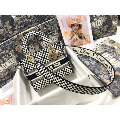 KÖZEPES MÉRETŰ NŐI D-LITE DIORAMOUR TÁSKA Sötétkék Dior Pöttyös Hímzés M0565OBB Sötétkék