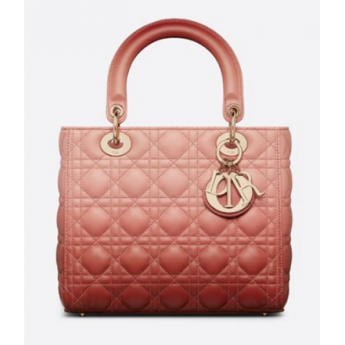 KÖZEPES MÉRETŰ LADY DIOR TÁSKA Rózsaszín Átmenetes Cannage Báránybőr M0565OS