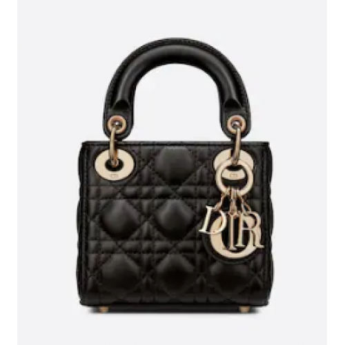 MICRO LADY DIOR TÁSKA Fekete Cannage Báránybőr S0856ON