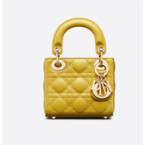 MICRO LADY DIOR TÁSKA Mustár Sárga Cannage Báránybőr S0856O