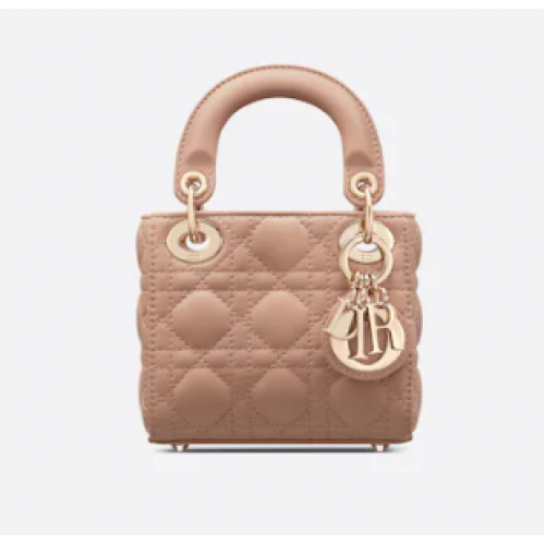MICRO LADY DIOR BAG Rose Des Vents Cannage báránybőr S0856ON