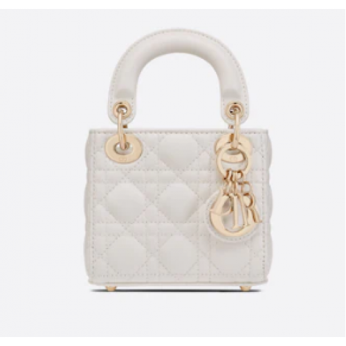 MICRO LADY DIOR TÁSKA Skarlátvörös Cannage Báránybőr S0856O fehér és arany