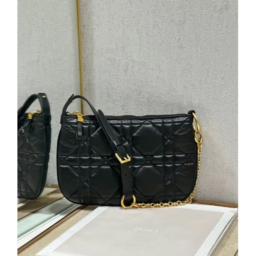 MINI DIOR CARO TULIP TÁSKA Fekete Steppelt Macrocannage Borjúbőr S5139Bb