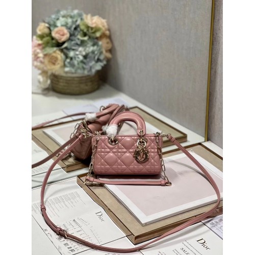 MINI DIOR LADY D-JOY TÁSKA Cannage Báránybőr M0540ONG rózsaszín