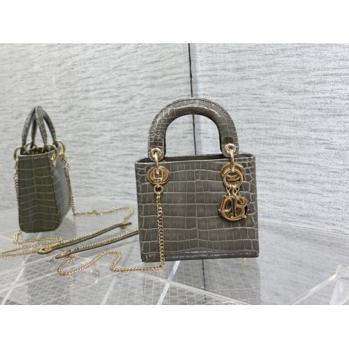 MINI LADY DIOR TÁSKA Cannage krokodilbőr borjúbőr C0966 szürke