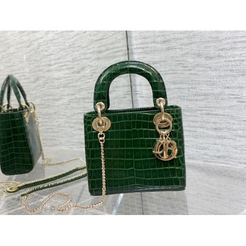 MINI LADY DIOR TÁSKA Cannage krokodilbőr C0966 zöld