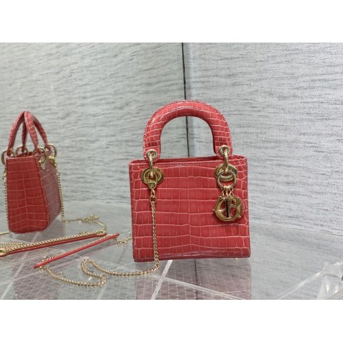 MINI LADY DIOR TÁSKA Cannage krokodilbőr borjúbőr C0966 rózsaszín
